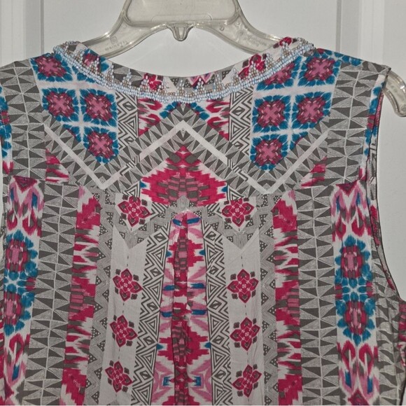 Tribal Beaded Neckline Boho Sleeveless Blouse - Picture 5 of 12